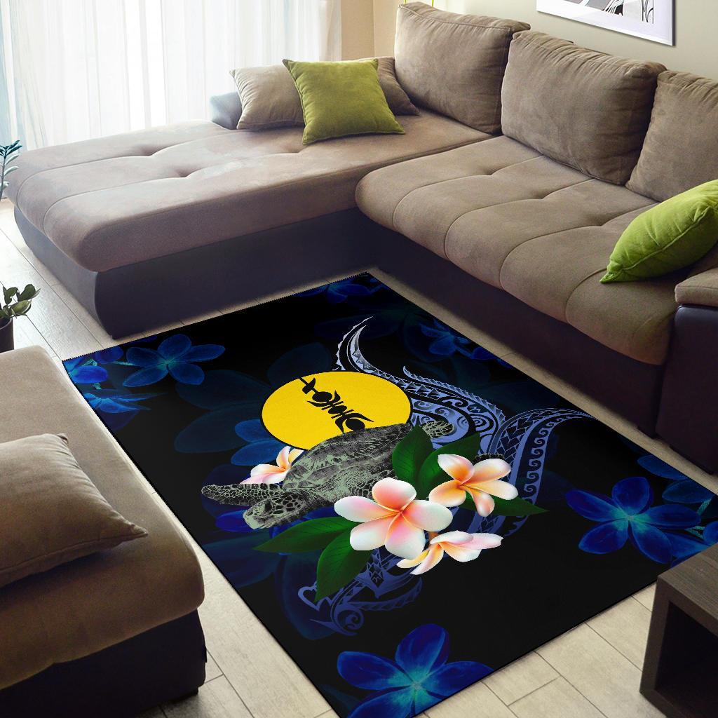 New Caledonia Polynesian Area Rug - Turtle With Plumeria Flowers