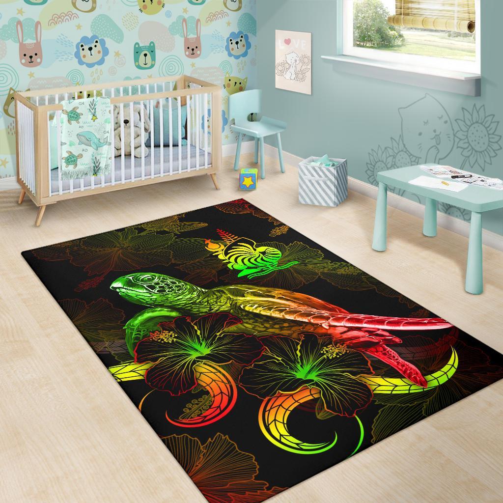 New Caledonia Polynesian Area Rugs - Turtle With Blooming Hibiscus Reggae