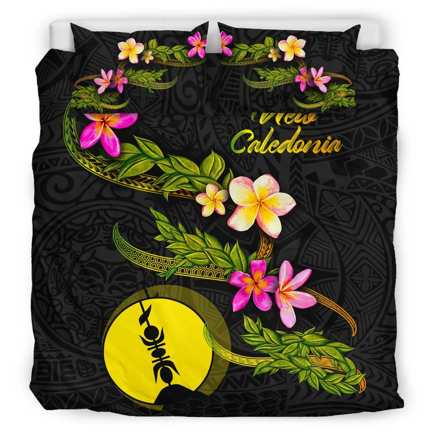 New Caledonia Polynesian Bedding Set - Plumeria Tribal