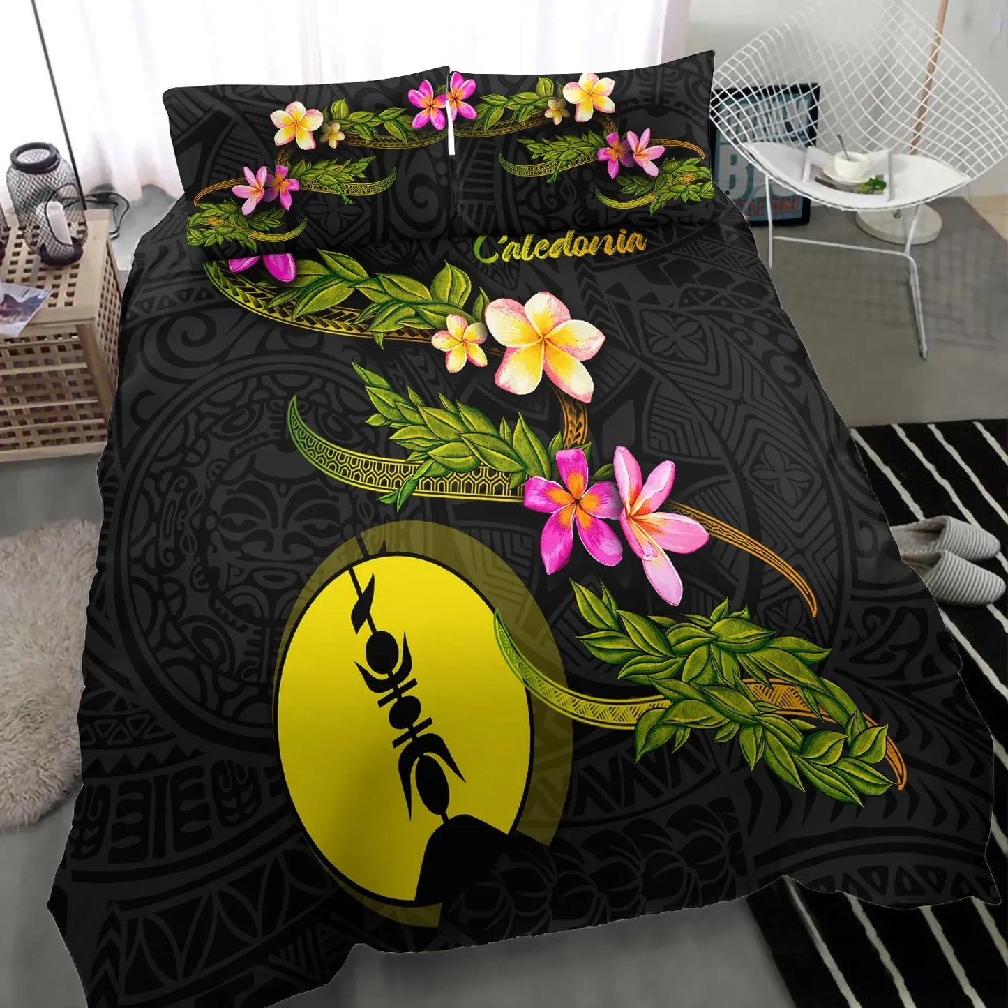 New Caledonia Polynesian Bedding Set - Plumeria Tribal