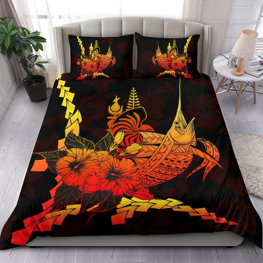 New Caledonia Polynesian Bedding Set - Swordfish With Hibiscus
