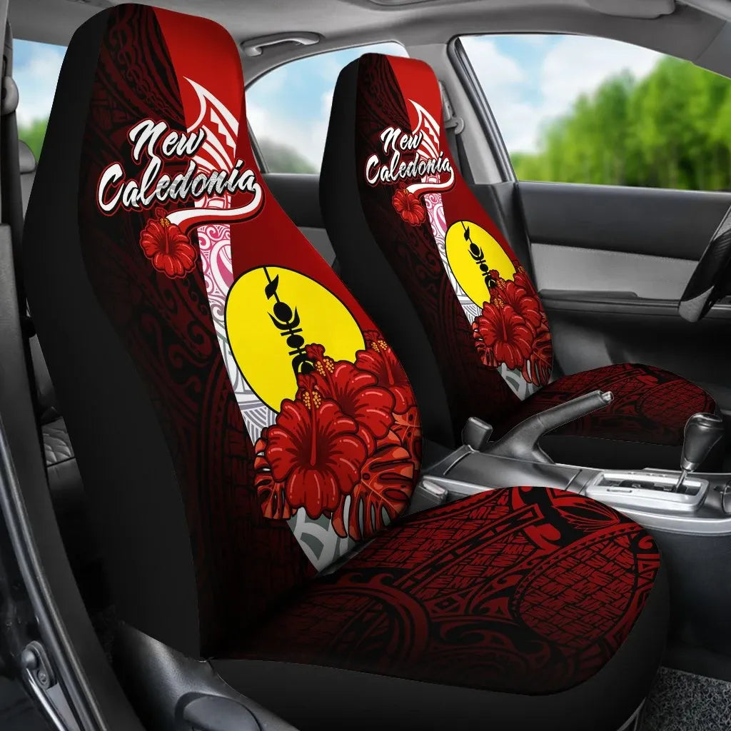 New Caledonia Polynesian Car Seat Covers - Coat Of Arm With Hibiscus