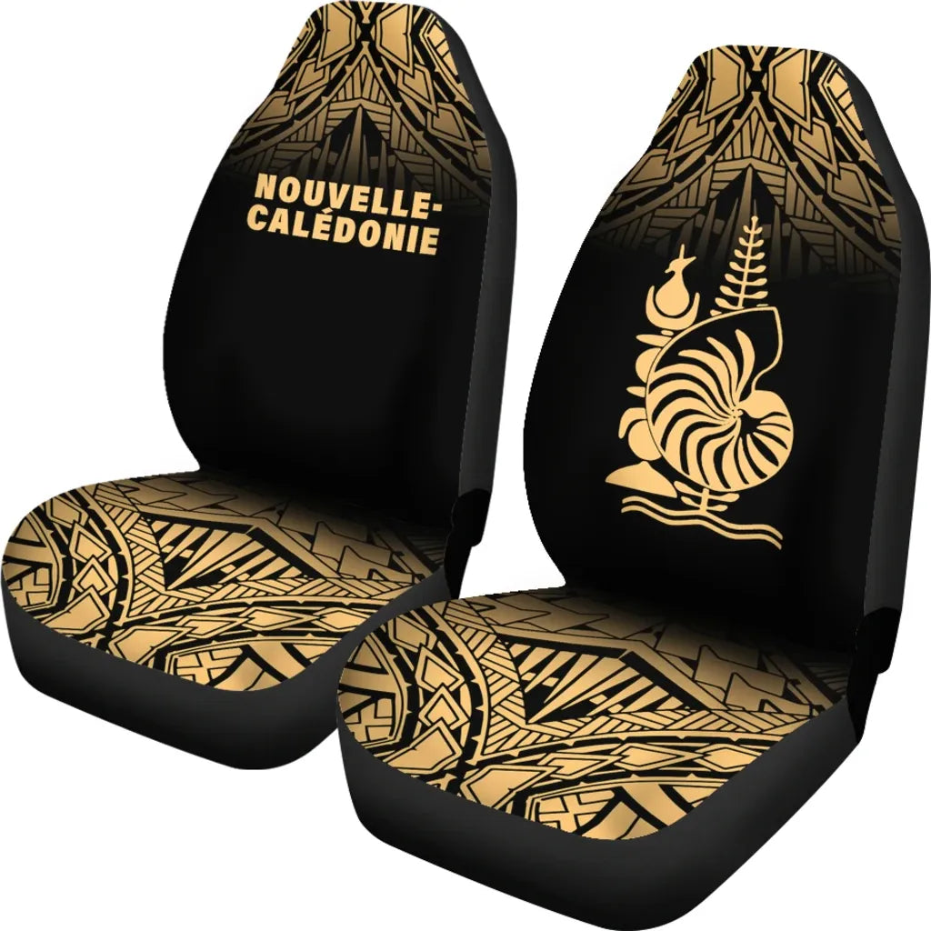 New Caledonia Car Seat Covers - New Caledonia Coat Of Arms Polynesian Tattoo Fog Gold