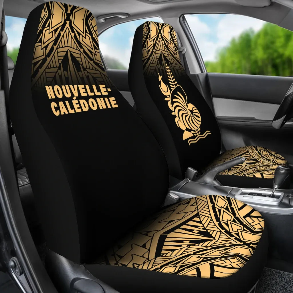 New Caledonia Car Seat Covers - New Caledonia Coat Of Arms Polynesian Tattoo Fog Gold