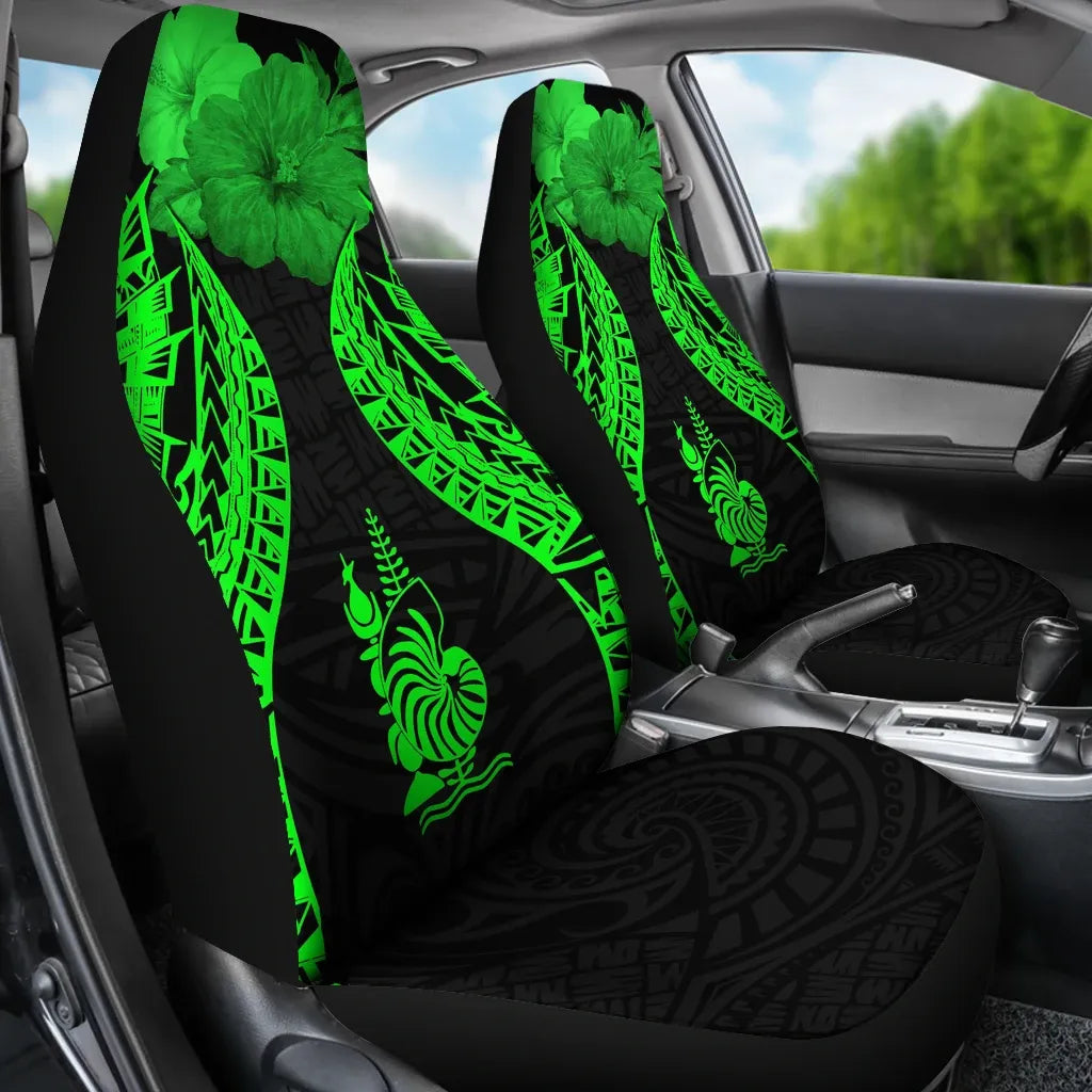 New Caledonia Polynesian Car Seat Covers Pride Seal And Hibiscus Green