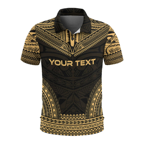New Caledonia Custom Personalised Polo Shirt - New Caledonia Coat Of Arms Polynesian Chief Tattoo Gold Version