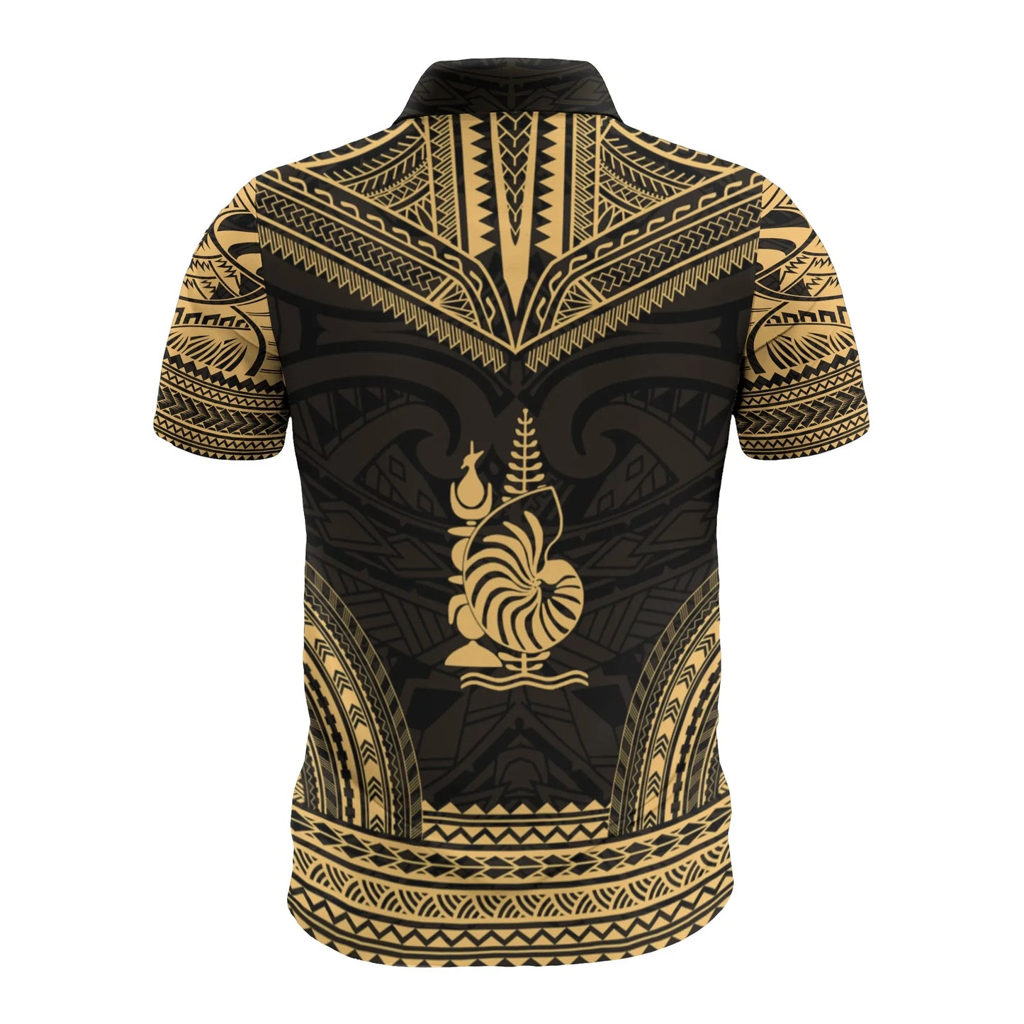 New Caledonia Custom Personalised Polo Shirt - New Caledonia Coat Of Arms Polynesian Chief Tattoo Gold Version