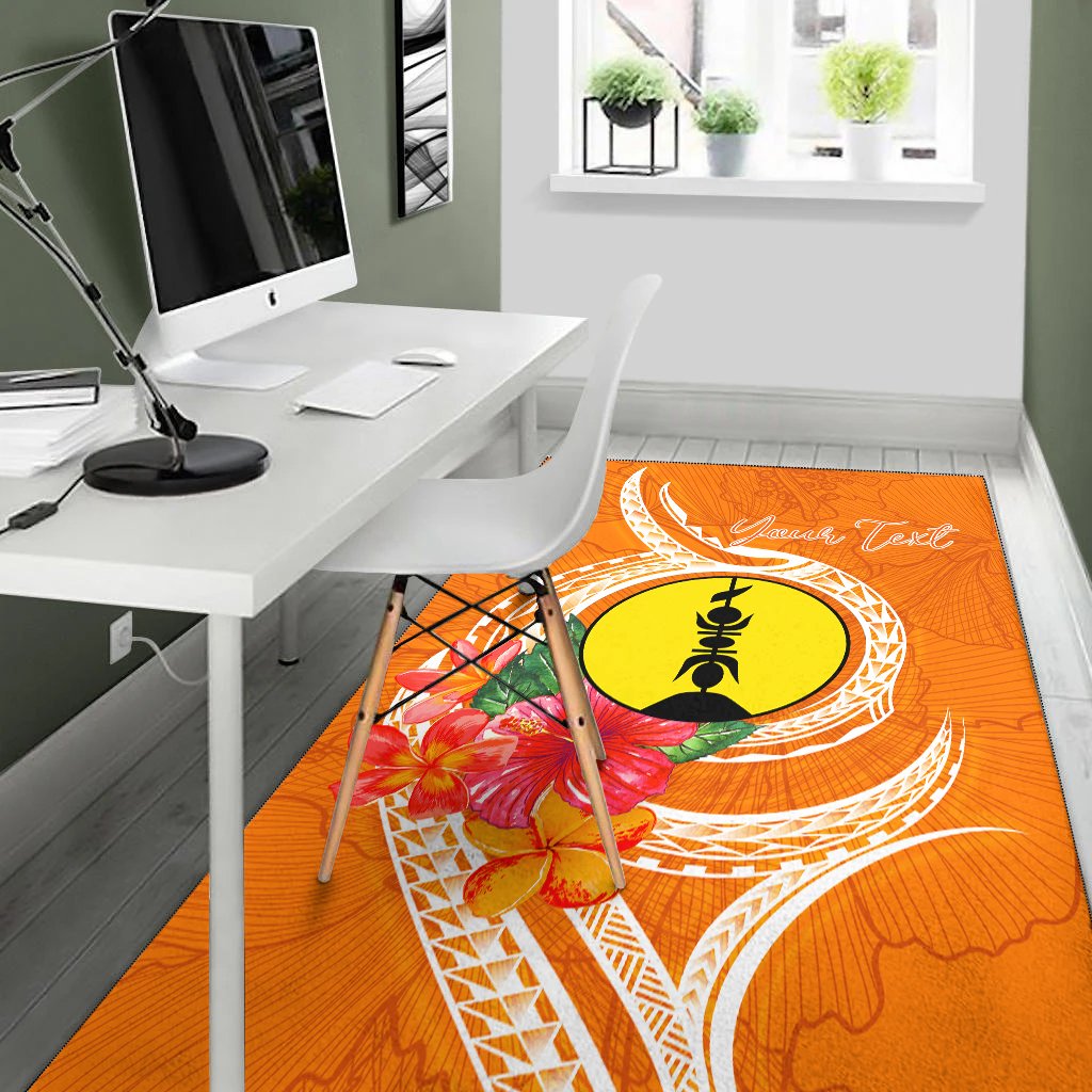 New Caledonia Polynesian Custom Personalised Area Rug - Orange Floral With Seal