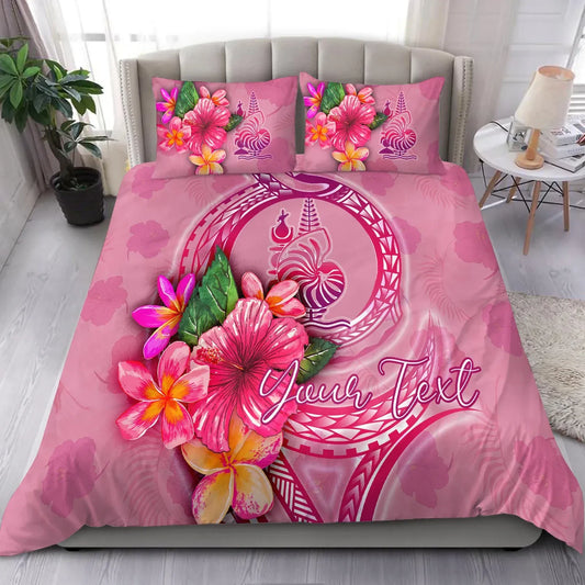 New Caledonia Polynesian Custom Personalised Bedding Set - Floral With Seal Pink