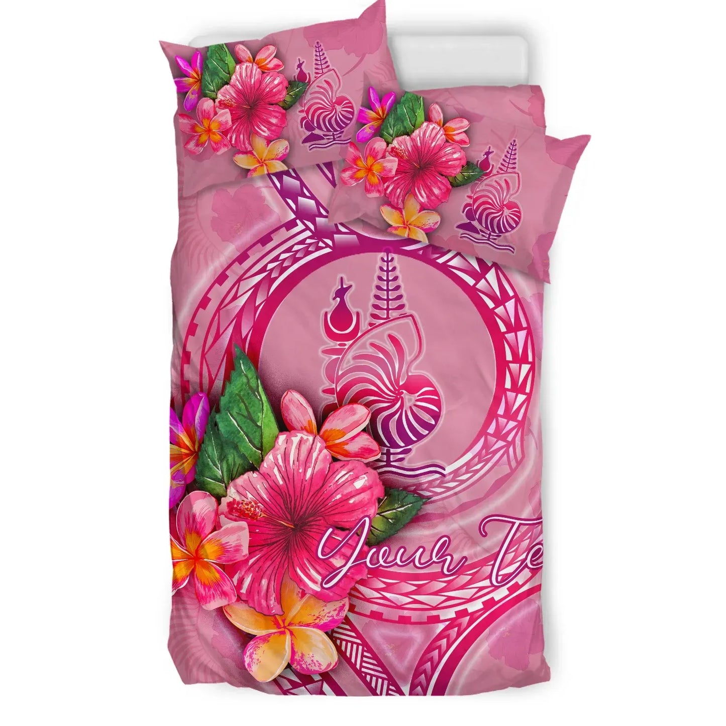 New Caledonia Polynesian Custom Personalised Bedding Set - Floral With Seal Pink