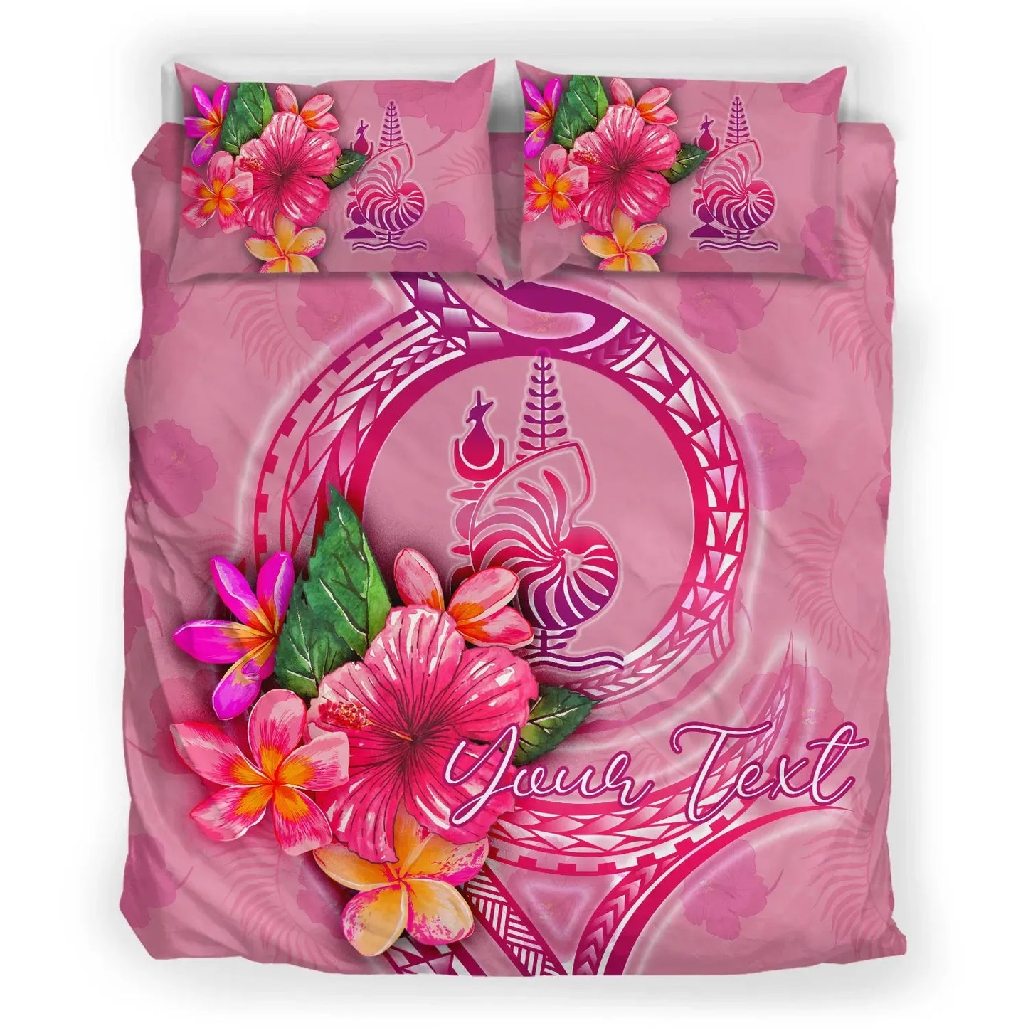 New Caledonia Polynesian Custom Personalised Bedding Set - Floral With Seal Pink