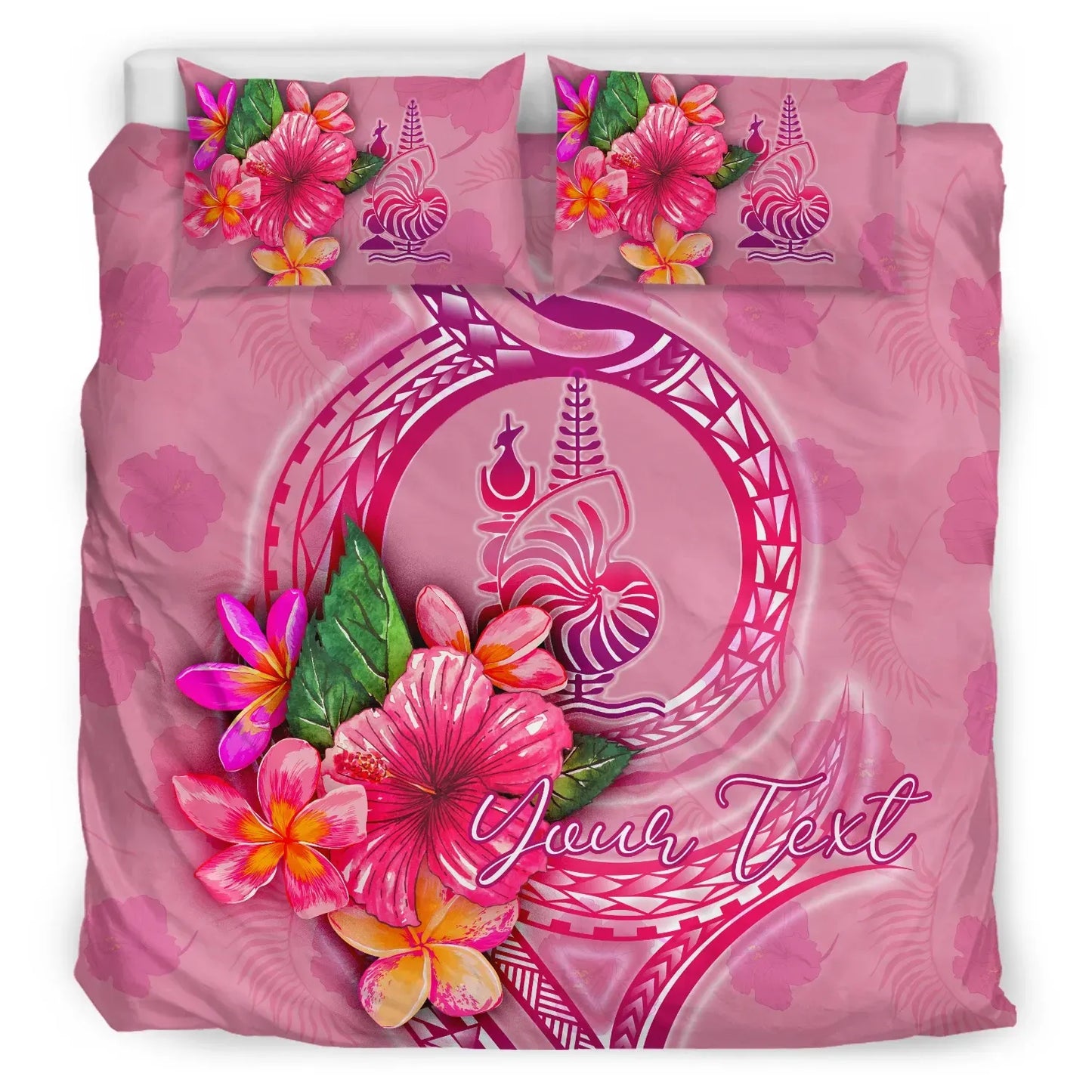 New Caledonia Polynesian Custom Personalised Bedding Set - Floral With Seal Pink