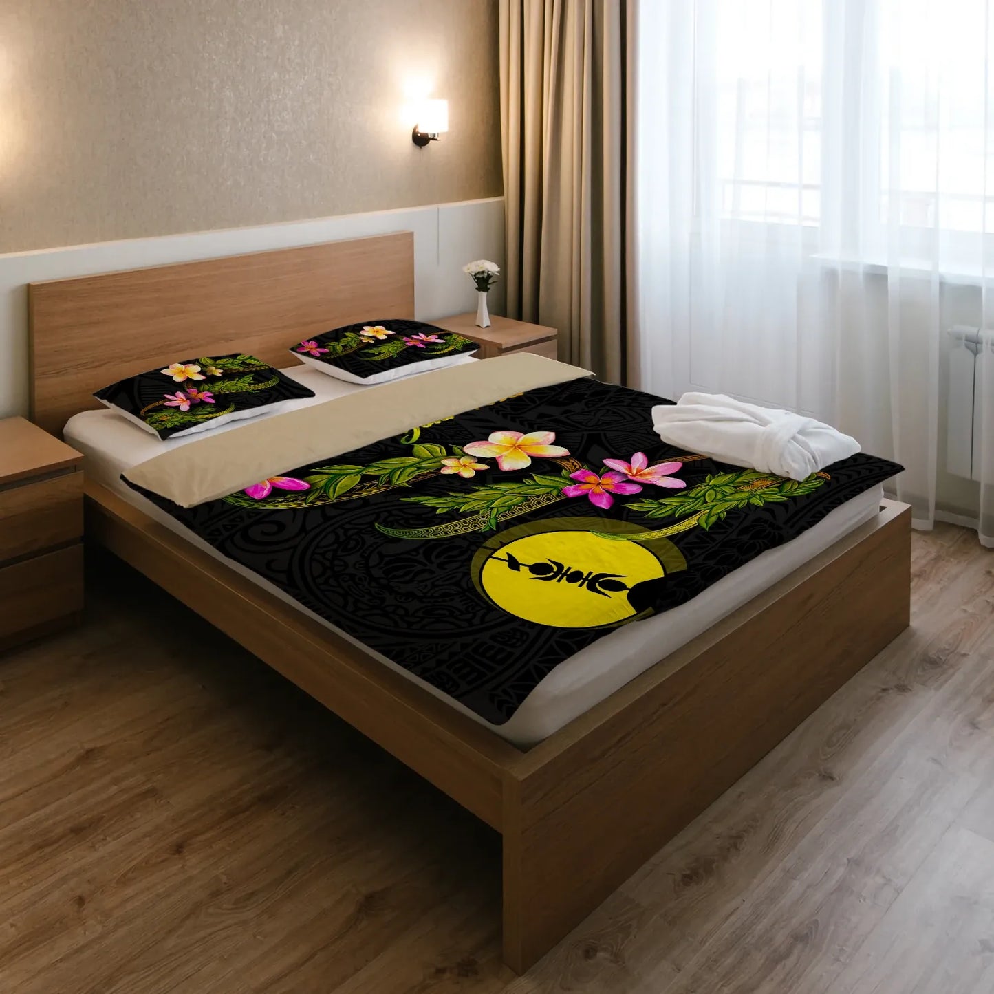 New Caledonia Polynesian Custom Personalised Bedding Set - Plumeria Tribal