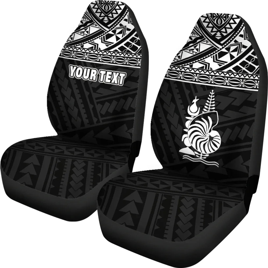 New Caledonia Custom Personalised Car Seat Covers - New Caledonia White Coat Of Arms Polynesian Tattoo