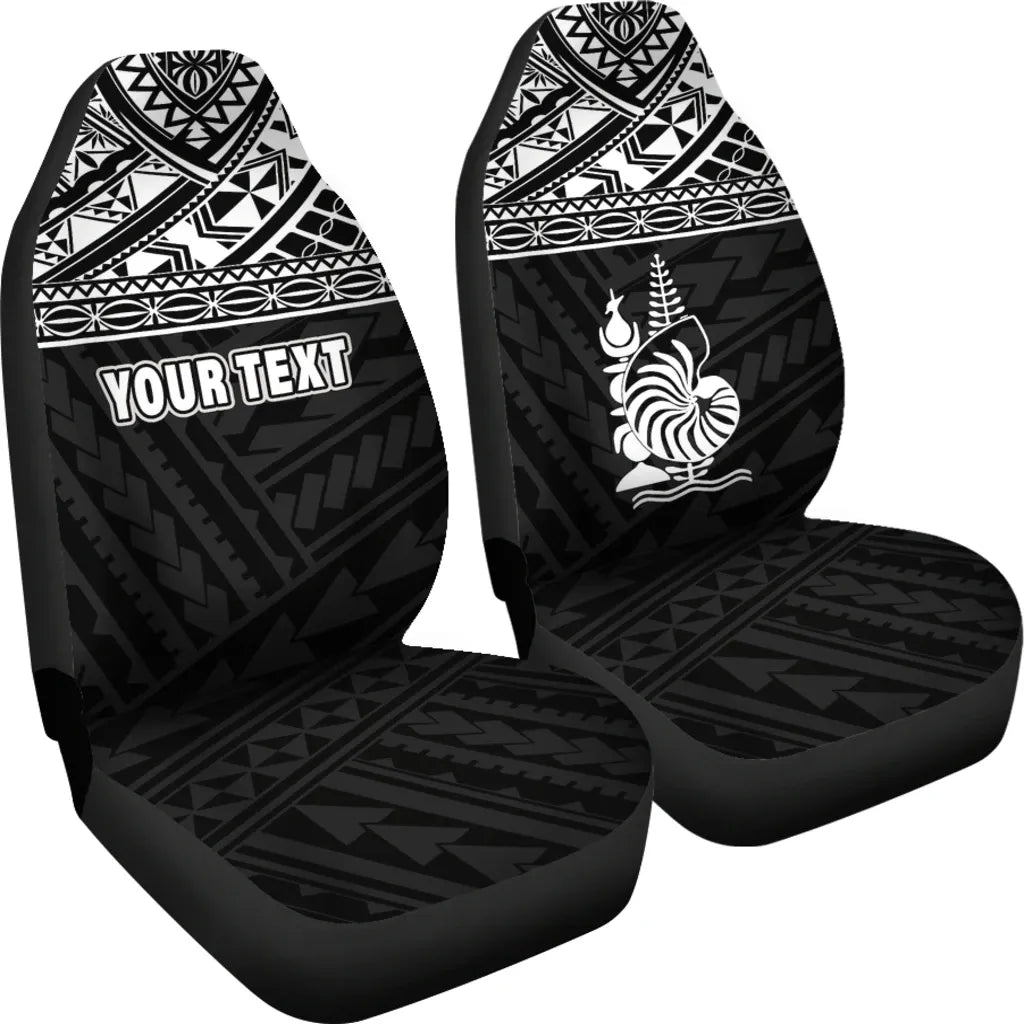 New Caledonia Custom Personalised Car Seat Covers - New Caledonia White Coat Of Arms Polynesian Tattoo