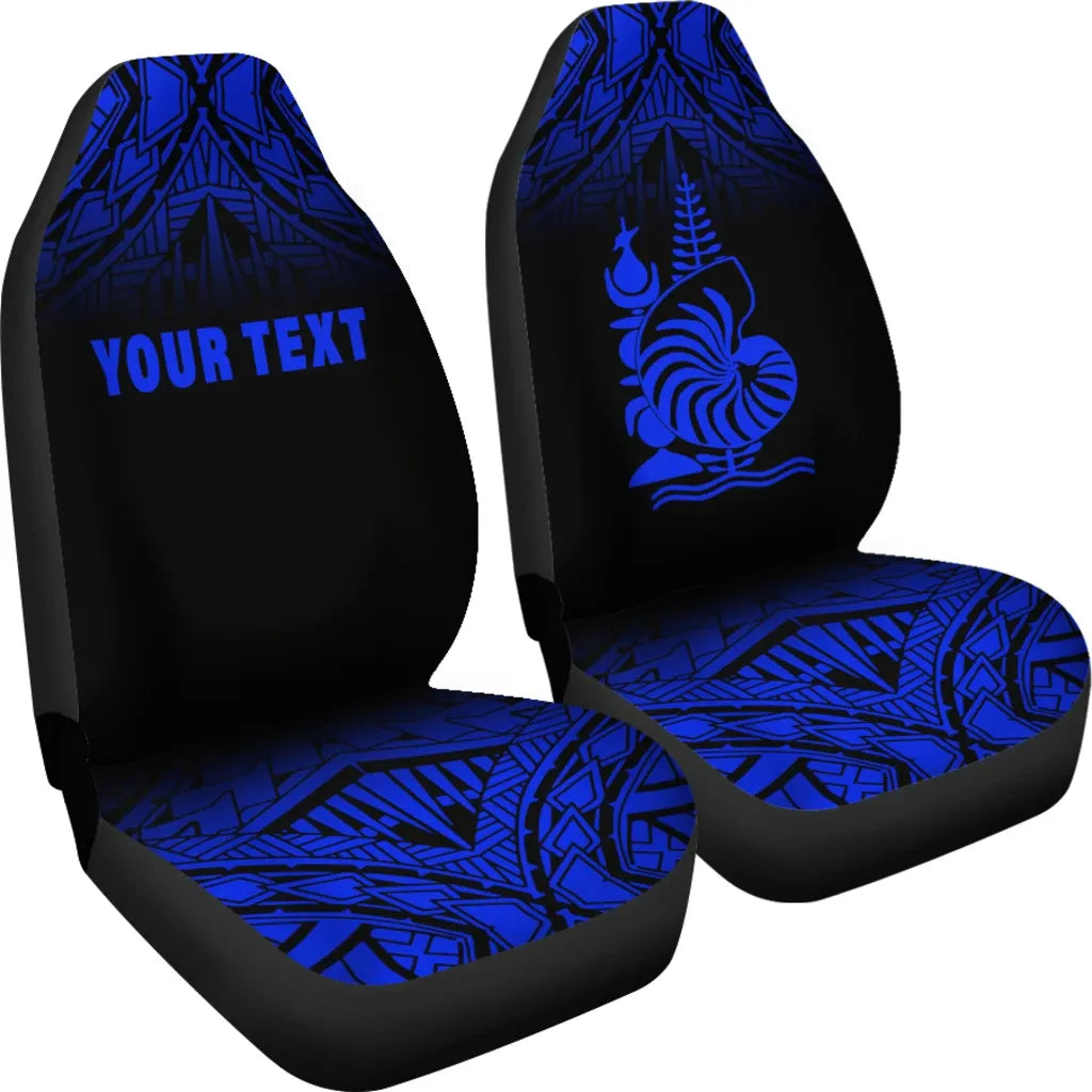 New Caledonia Custom Personalised Car Seat Covers - New Caledonia Coat Of Arms Polynesian Tattoo Fog Blue