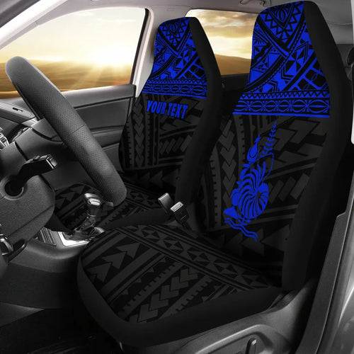 New Caledonia Custom Personalised Car Seat Covers - New Caledonia Blue Coat Of Arms Polynesian Tattoo