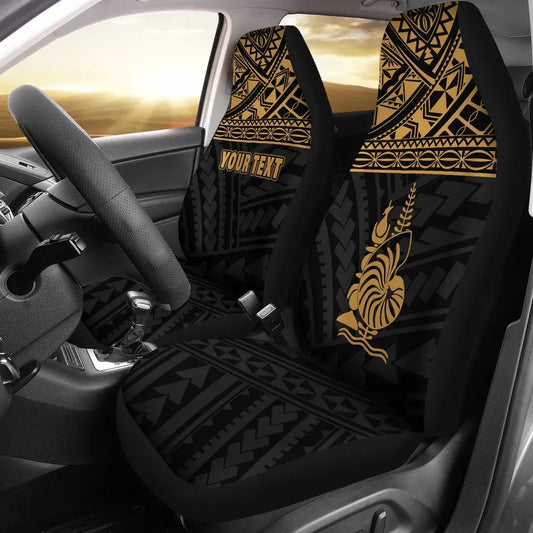 New Caledonia Custom Personalised Car Seat Covers - New Caledonia Gold Coat Of Arms Polynesian Tattoo
