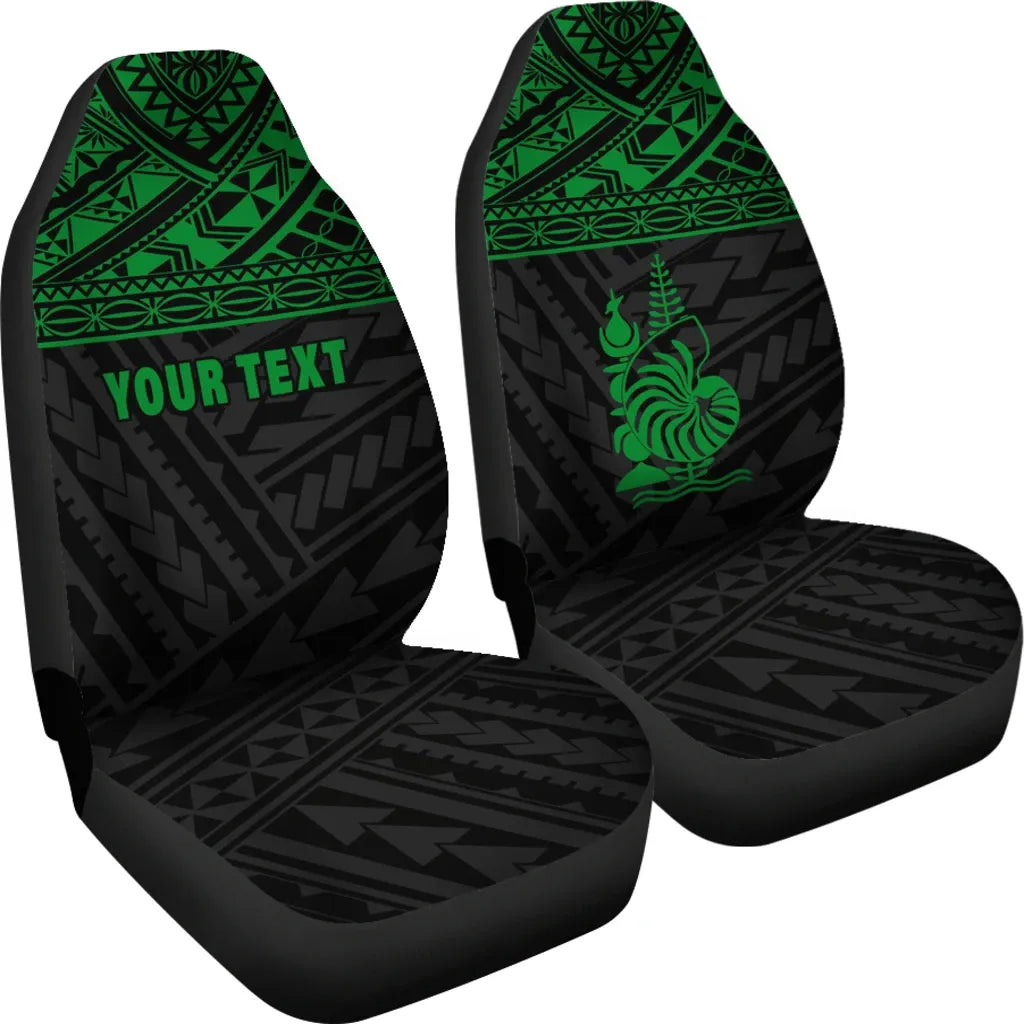 New Caledonia Custom Personalised Car Seat Covers - New Caledonia Green Coat Of Arms Polynesian Tattoo