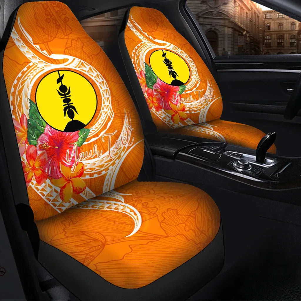 New Caledonia Polynesian Custom Personalised Car Seat Covers - Orange Floral With Seal