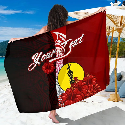 New Caledonia Polynesian Custom Personalised Sarong - Coat Of Arm With Hibiscus