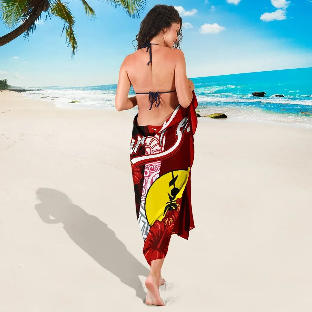 New Caledonia Polynesian Custom Personalised Sarong - Coat Of Arm With Hibiscus