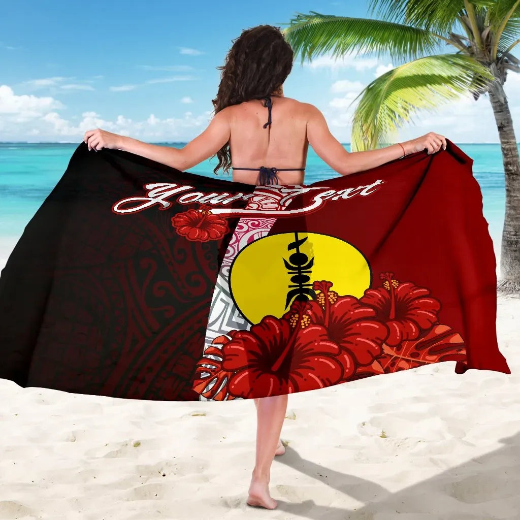 New Caledonia Polynesian Custom Personalised Sarong - Coat Of Arm With Hibiscus