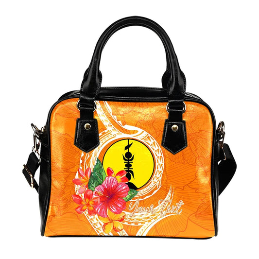 New Caledonia Polynesian Custom Personalised Shoulder Handbag - Orange Floral With Seal