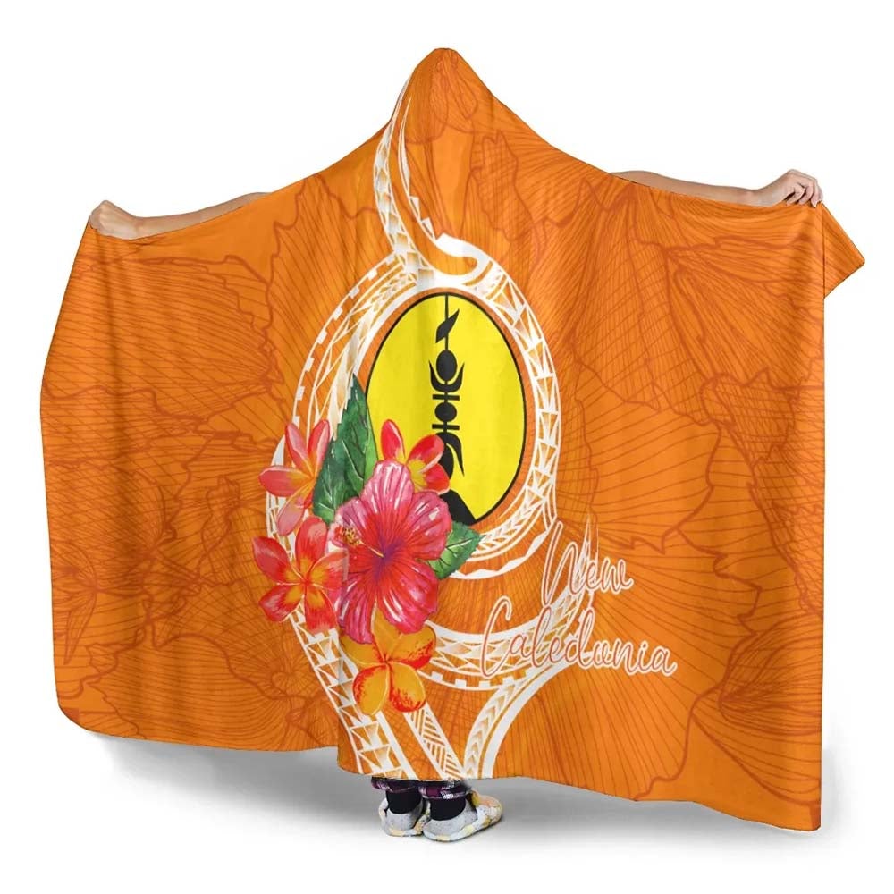 New Caledonia Polynesian Hooded Blanket - Orange Floral With Seal