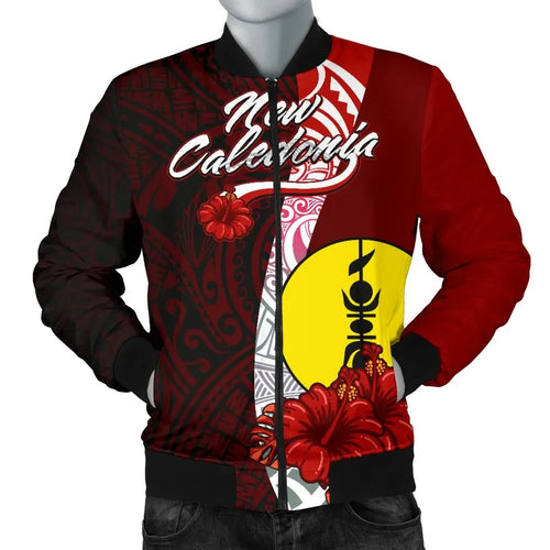New Caledonia Polynesian Bomber Jacket - Coat Of Arm With Hibiscus