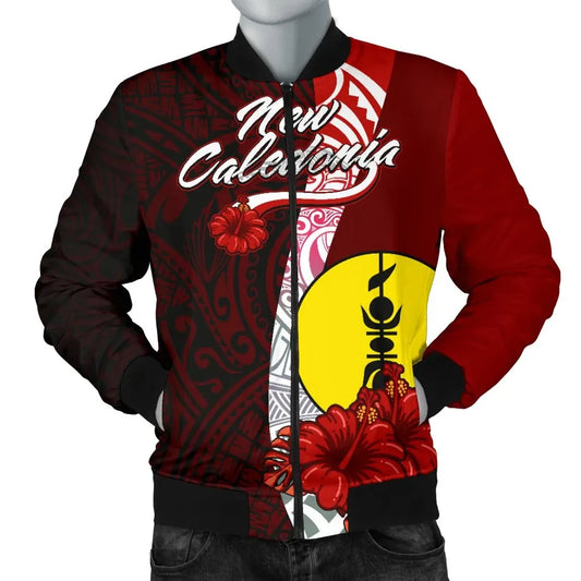 New Caledonia Polynesian Bomber Jacket - Coat Of Arm With Hibiscus