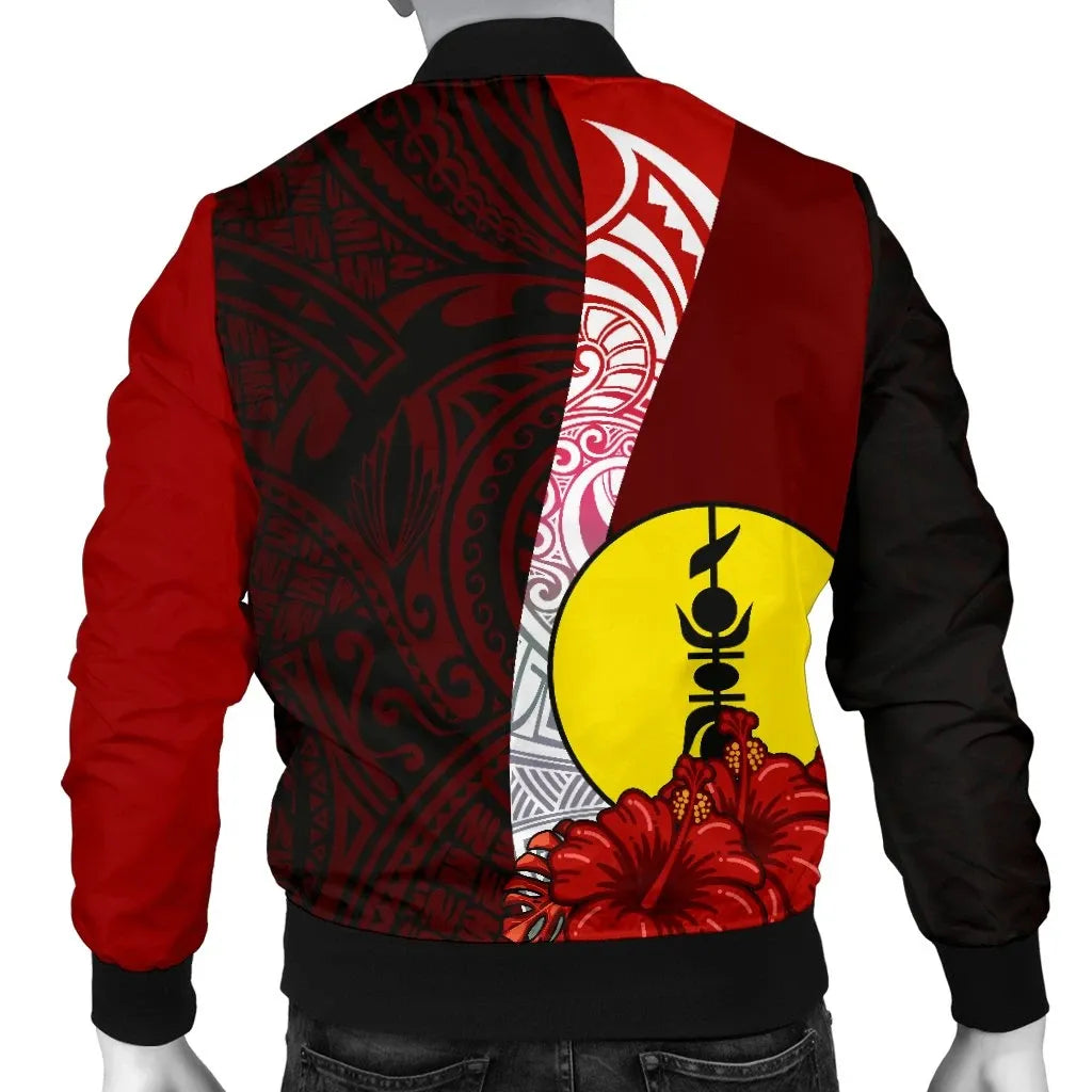 New Caledonia Polynesian Bomber Jacket - Coat Of Arm With Hibiscus