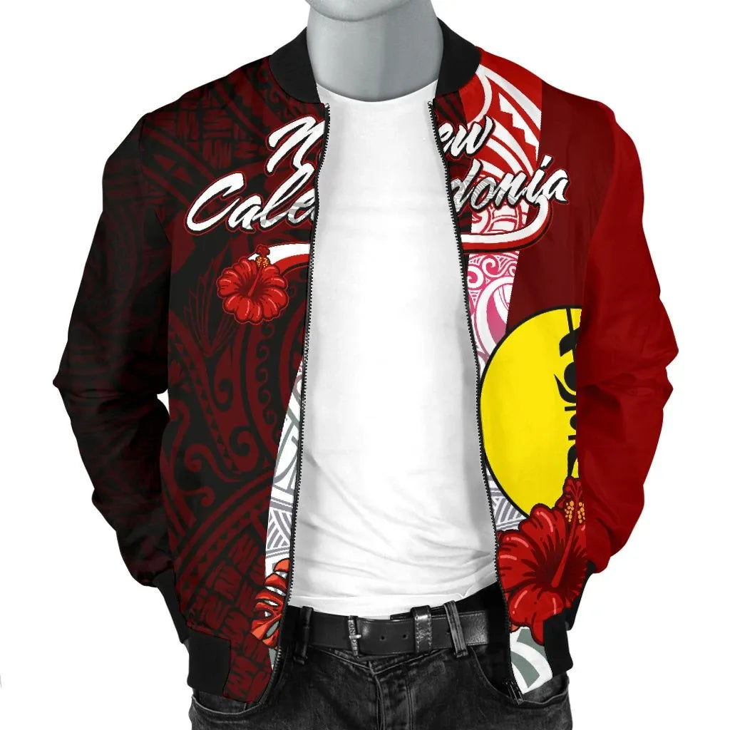 New Caledonia Polynesian Bomber Jacket - Coat Of Arm With Hibiscus