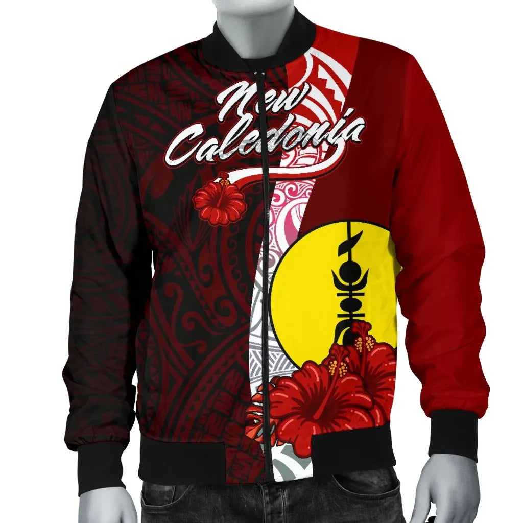 New Caledonia Polynesian Bomber Jacket - Coat Of Arm With Hibiscus