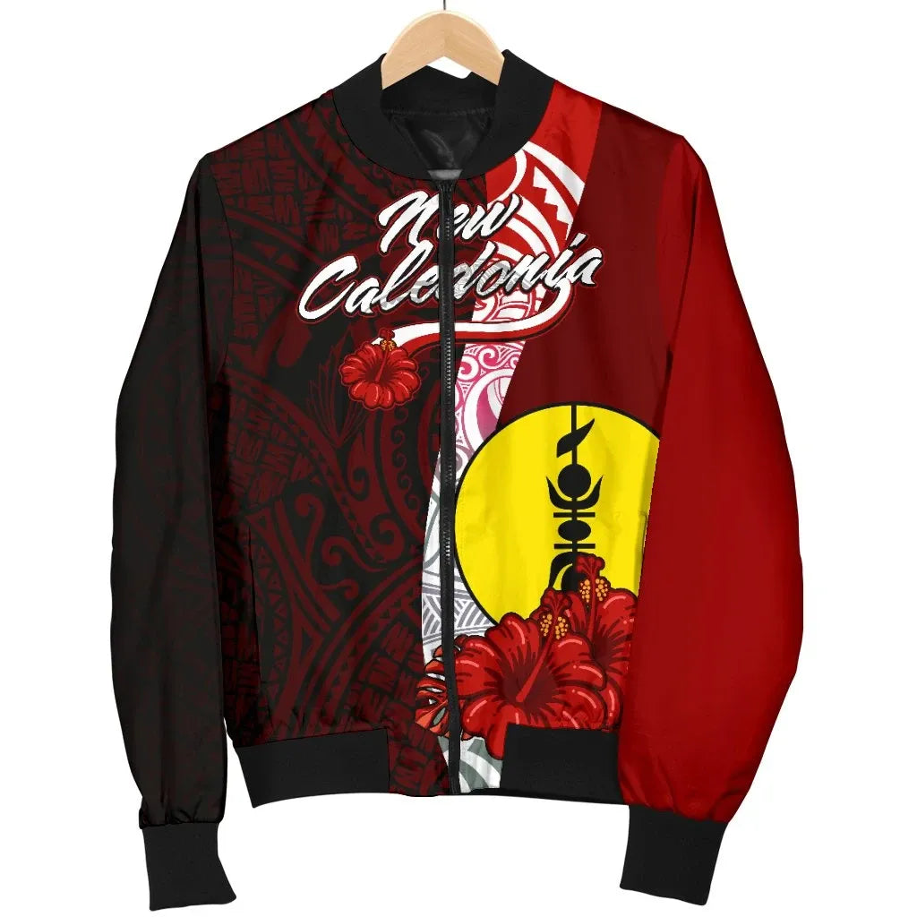 New Caledonia Polynesian Bomber Jacket - Coat Of Arm With Hibiscus