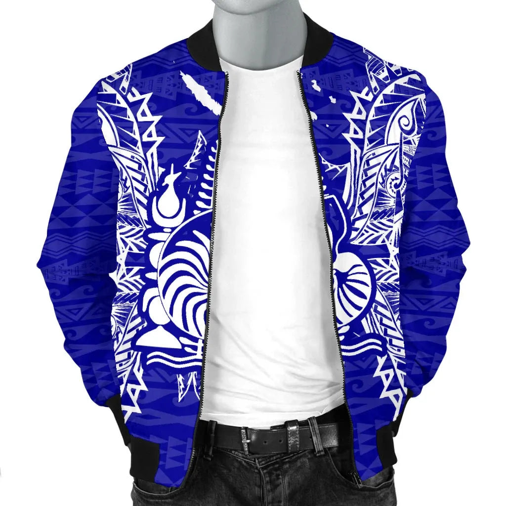 New Caledonia Polynesian Bomber Jacket Map Blue