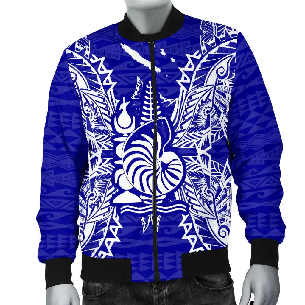 New Caledonia Polynesian Bomber Jacket Map Blue