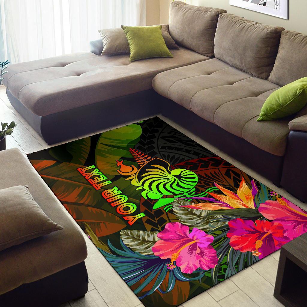 New Caledonia Polynesian Personalised Area Rug - Hibiscus and Banana Leaves