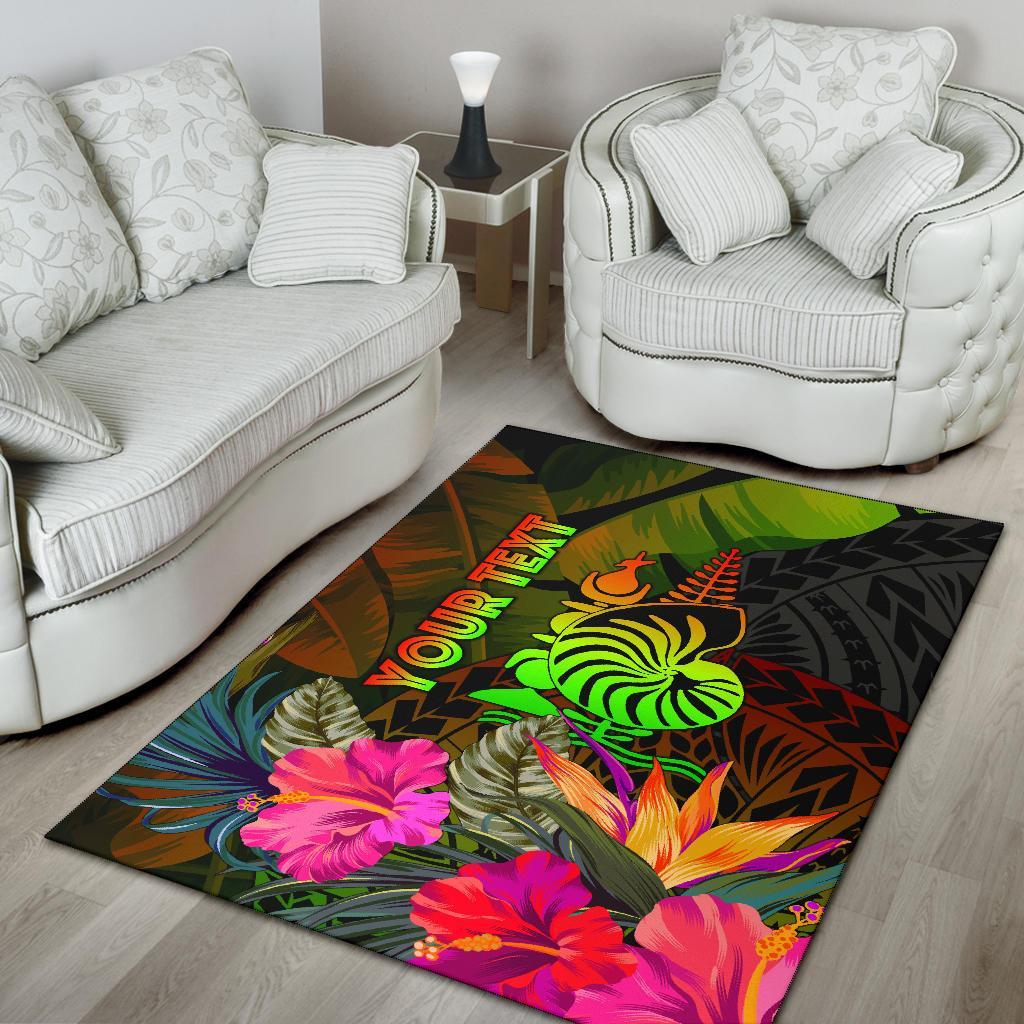 New Caledonia Polynesian Personalised Area Rug - Hibiscus and Banana Leaves