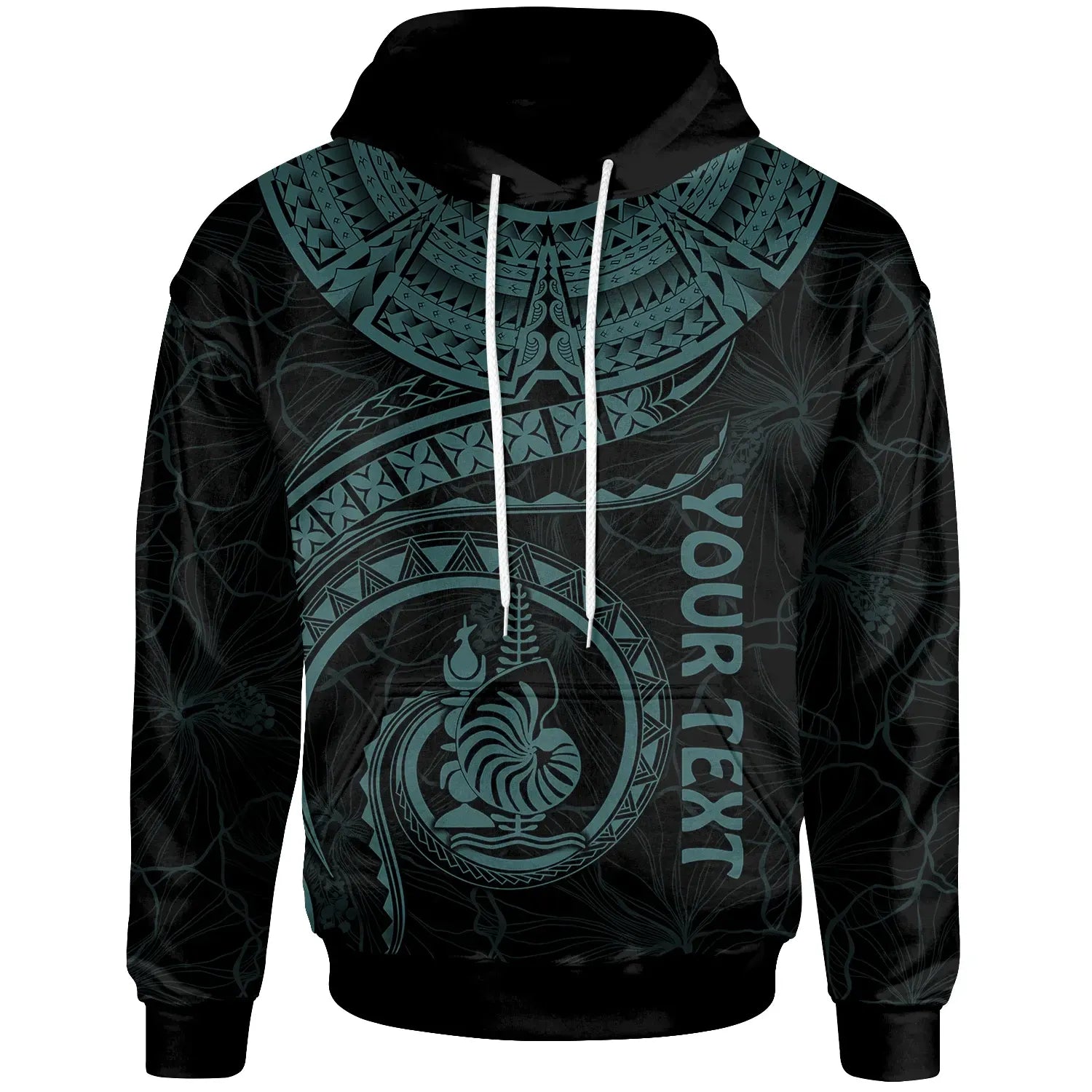 New Caledonia Polynesian Personalised Hoodie - New Caledonia Waves (Turquoise)