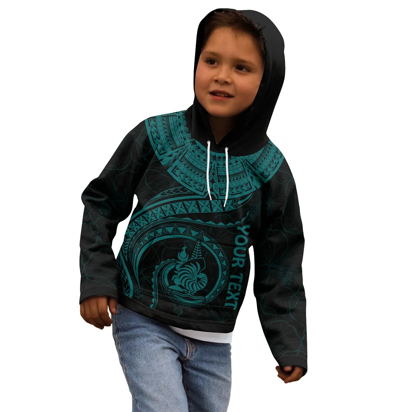 New Caledonia Polynesian Personalised Hoodie - New Caledonia Waves (Turquoise)