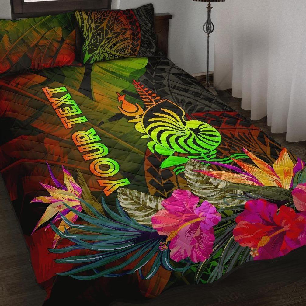 New Caledonia Polynesian Personalised Quilt Bed Set - Hibiscus and Banana Leaves