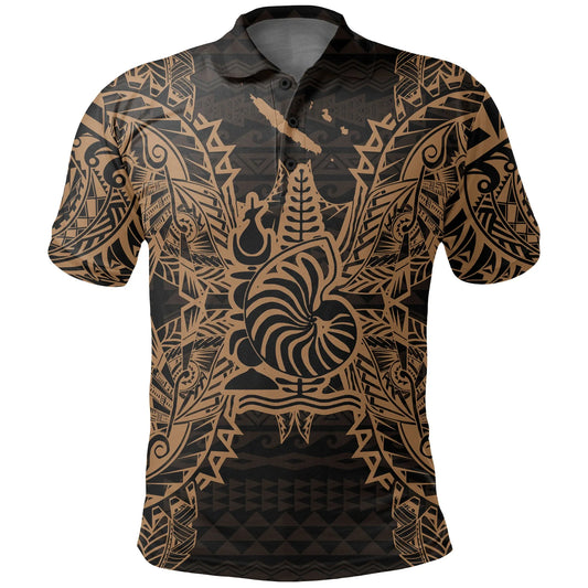 New Caledonia Polo Shirt - New Caledonia Coat Of Arms Map Polynesian Tattoo Gold