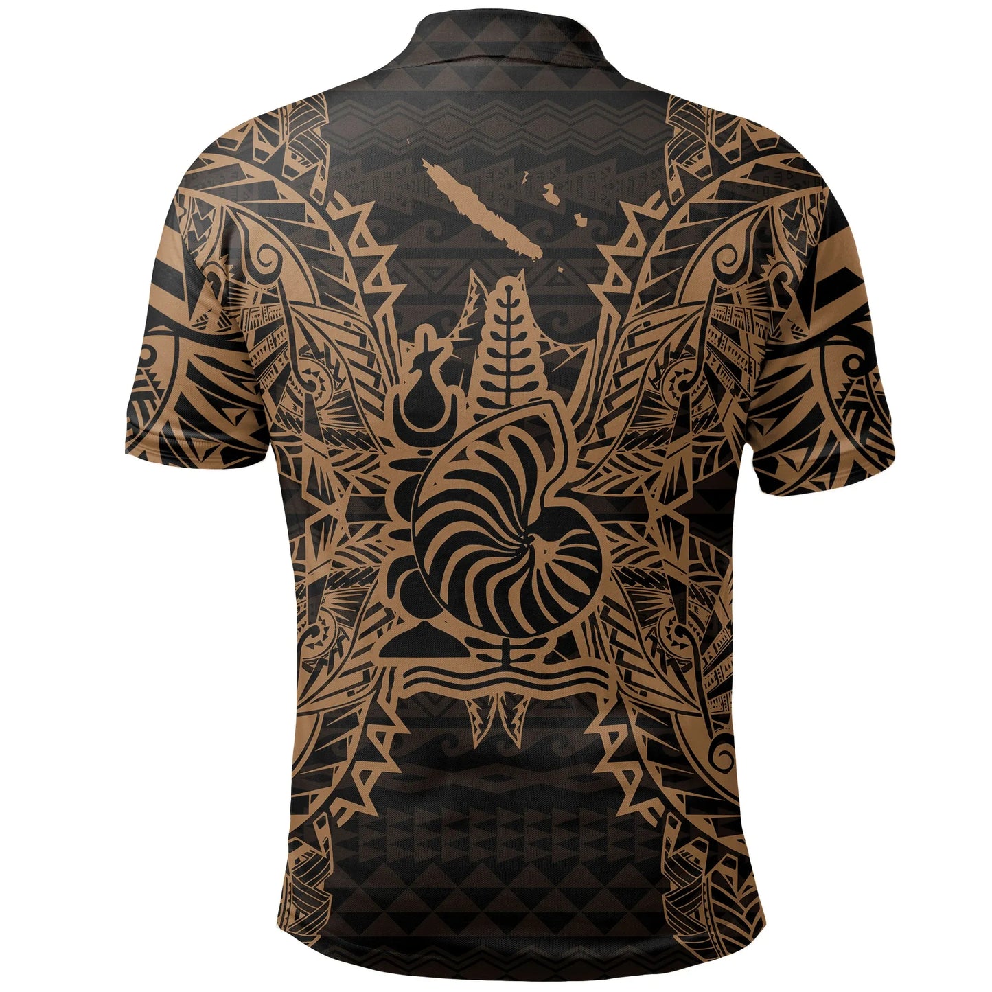 New Caledonia Polo Shirt - New Caledonia Coat Of Arms Map Polynesian Tattoo Gold