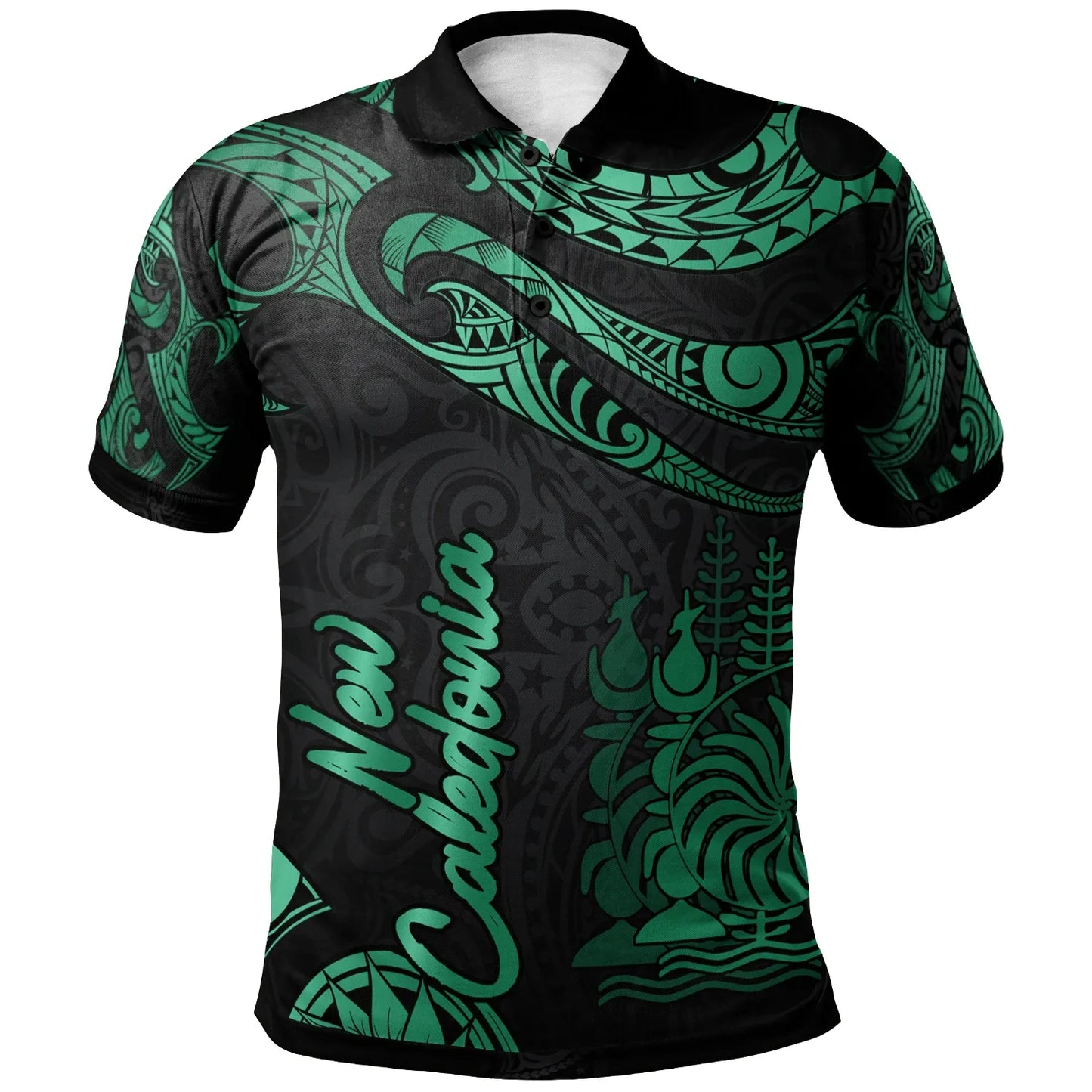 New Caledonia Polynesian Polo Shirt - Poly Tattoo Green Version