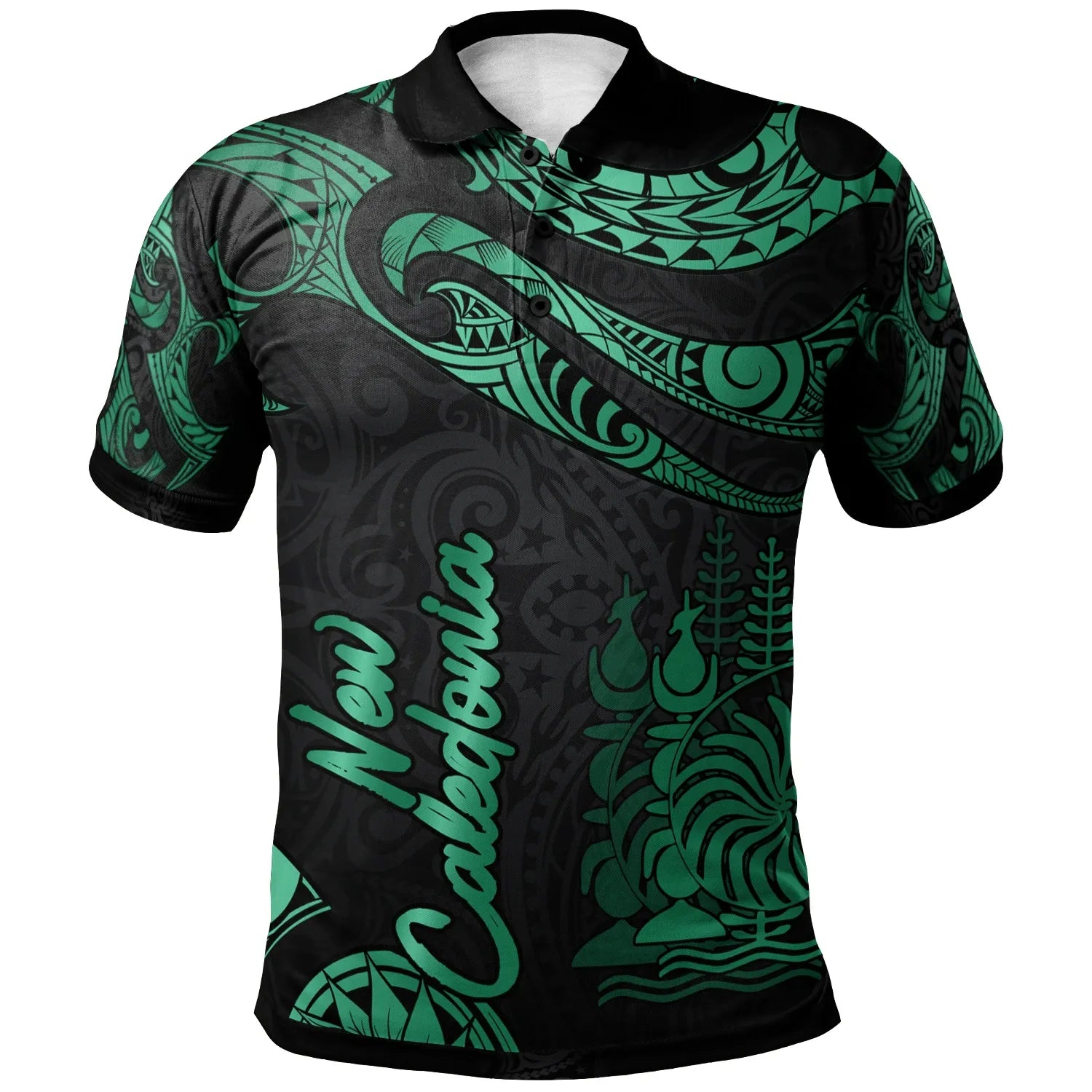 New Caledonia Polynesian Polo Shirt - Poly Tattoo Green Version