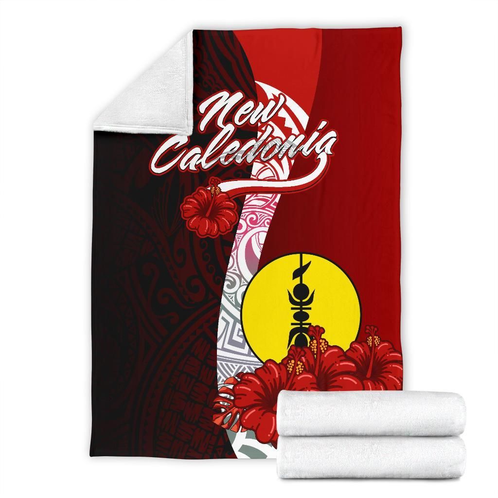 New Caledonia Polynesian Premium Blanket - Coat Of Arm With Hibiscus