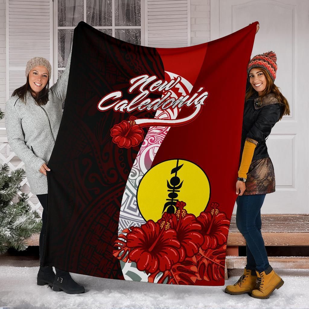 New Caledonia Polynesian Premium Blanket - Coat Of Arm With Hibiscus
