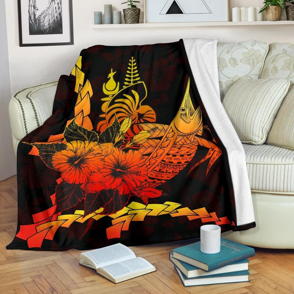 New Caledonia Polynesian Premium Blanket - Swordfish With Hibiscus