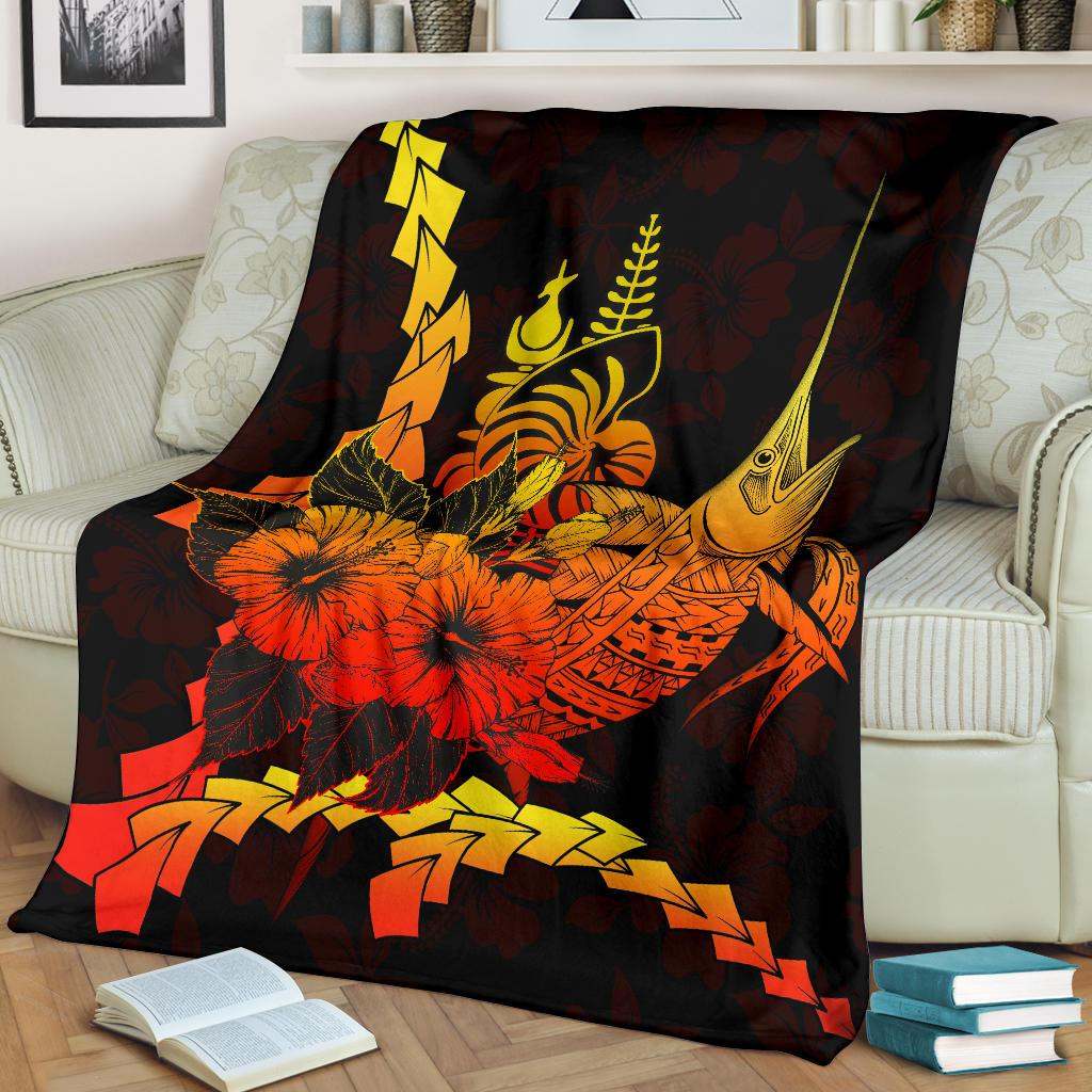 New Caledonia Polynesian Premium Blanket - Swordfish With Hibiscus